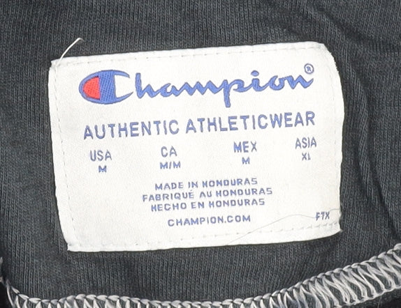 Champion Mens Black Pullover Hoodie Medium Fleece Logo