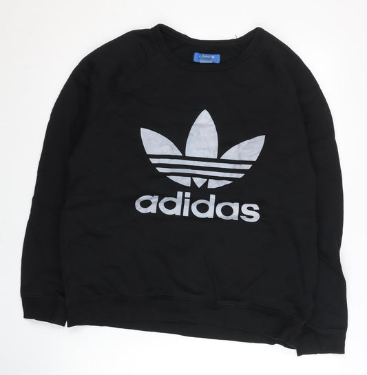 Adidas Mens Black L Trefoil Crew Sweatshirt Pullover Logo