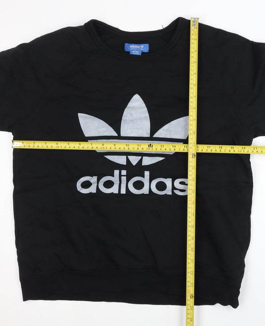 Adidas Mens Black L Trefoil Crew Sweatshirt Pullover Logo