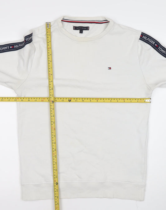 Tommy Hilfiger Men’s White Logo Sweatshirt L Regular Fit Pullover