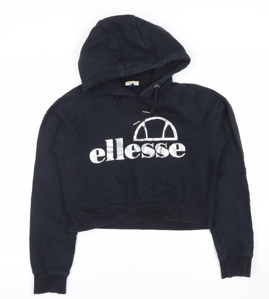 Ellesse Womens Black Hoodie UK 10 Pullover Logo Raglan Sleeve