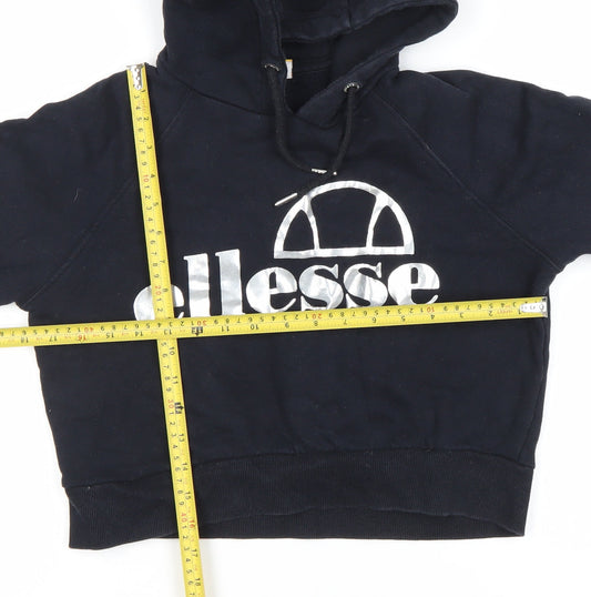 Ellesse Womens Black Hoodie UK 10 Pullover Logo Raglan Sleeve