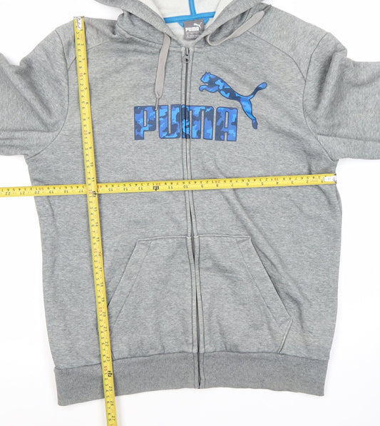Puma Men’s Grey Full Zip Hoodie M Logo Sports Graphic Sweatshirt