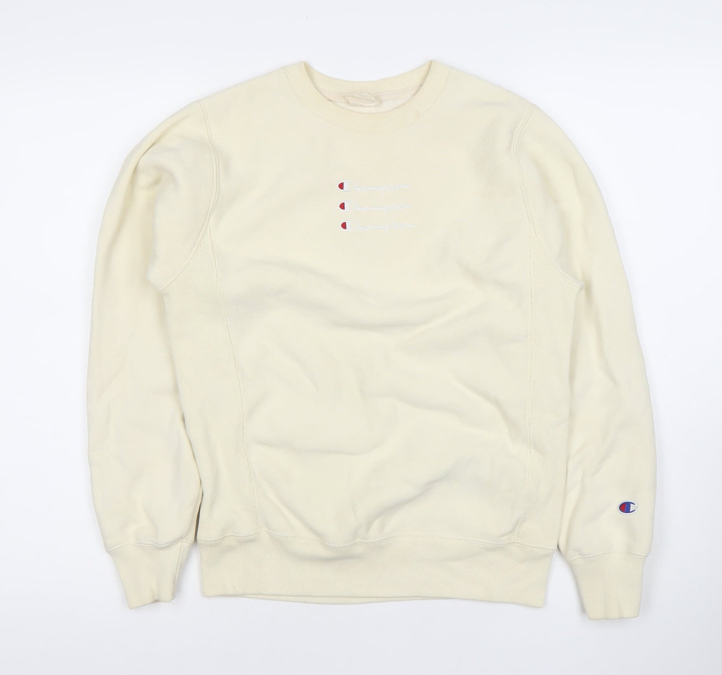 Champion Womens Ivory XS Pullover Sweatshirt Crew Neck Logo Jumper