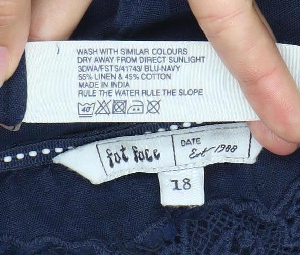 Fat Face Women’s Blue Linen Cotton Tunic Blouse Size 18