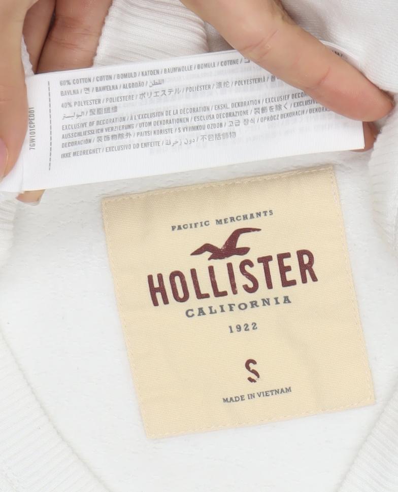 Hollister Men's White Sweatshirt S Pullover Crew Neck Rose Embroidered