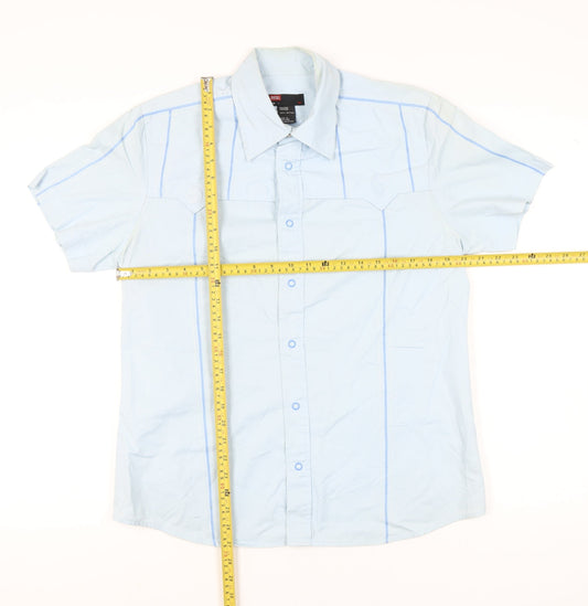 Diesel Mens Blue Size L Short Sleeve Cotton Button-Up Shirt