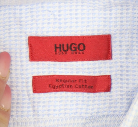 Hugo Boss Men's Blue 16 Regular Fit Egyptian Cotton Long Sleeve Shirt