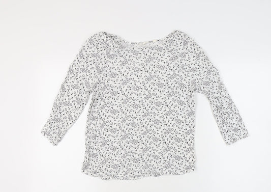 FatFace Womens White Floral Tunic Blouse Scoop Neck UK 10