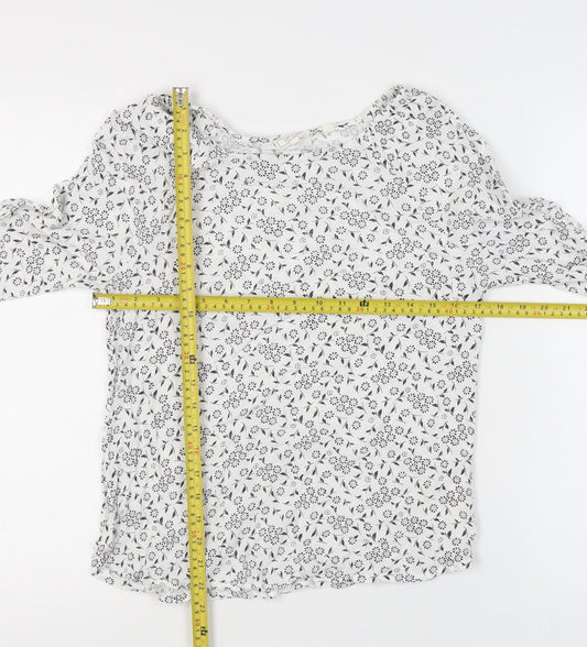 Fat Face Womens White Floral Tunic Blouse Scoop Neck UK 10