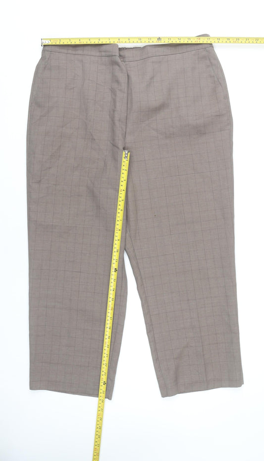 BHS Women’s Petites Brown Check Trousers Size 18 Elastic Waist