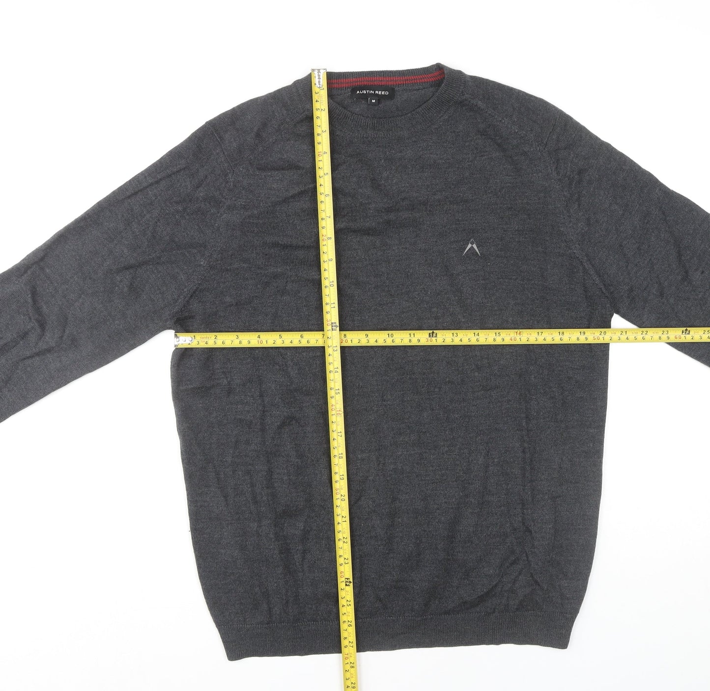 Austin Reed Mens Grey Wool Blend Jumper M Crew Neck Pullover