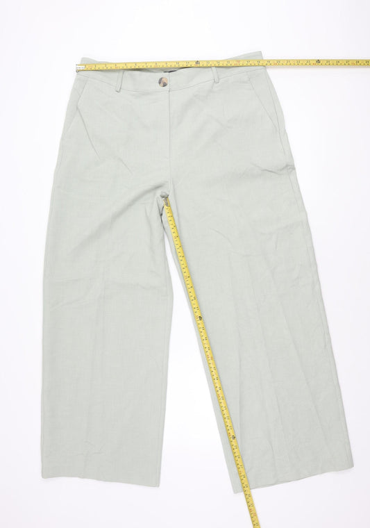 Marks and Spencer Womens Green Wide-Leg Trousers Size 18 Regular