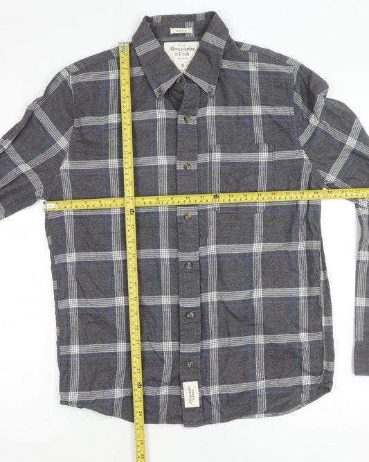 Abercrombie & Fitch Mens Grey Plaid Flannel Shirt S Muscle Fit