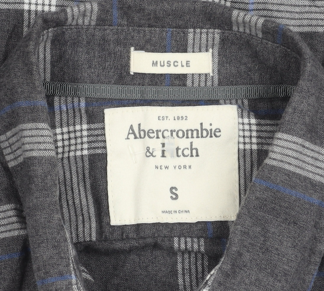 Abercrombie & Fitch Mens Grey Plaid Flannel Shirt S Muscle Fit