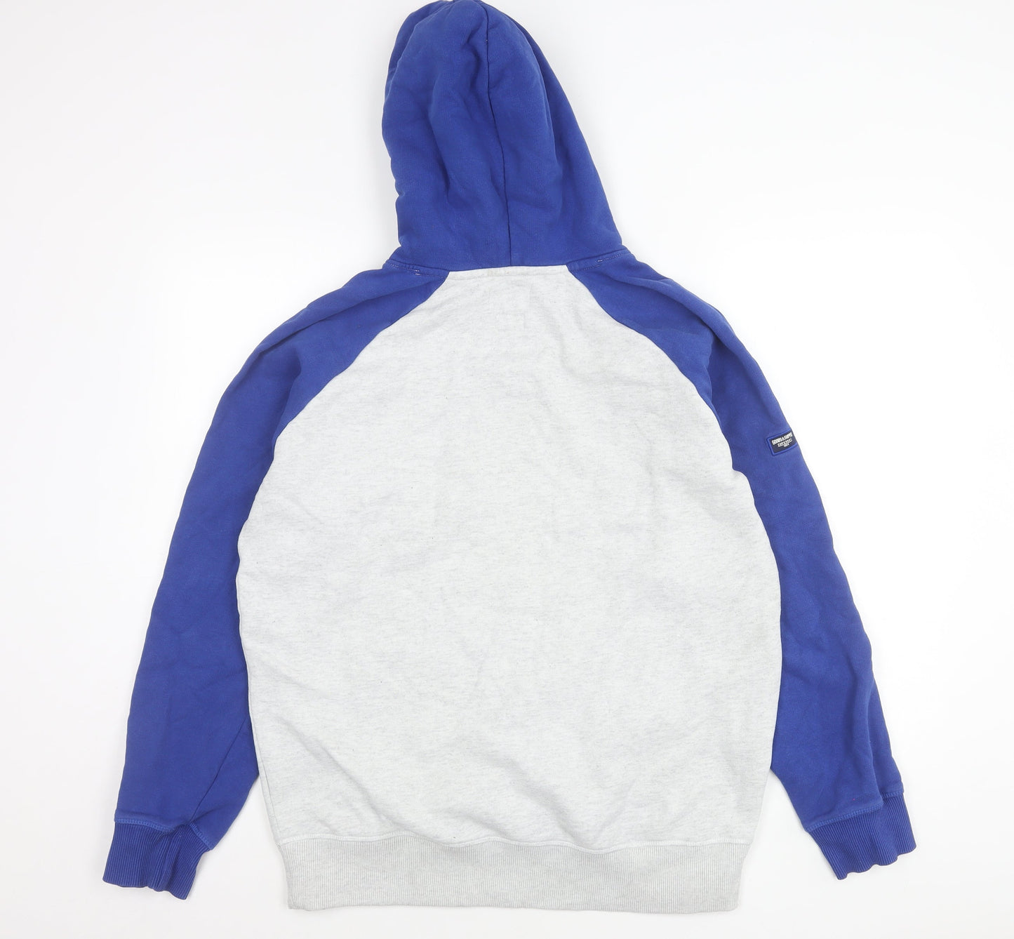 Superdry Men’s Grey Blue XL Pullover Hoodie Logo Cotton Blend
