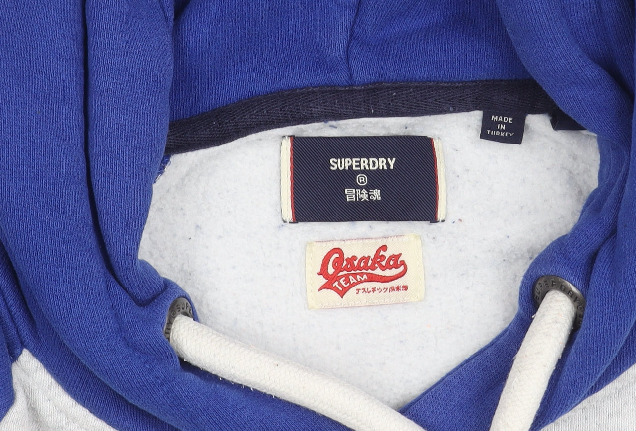 Superdry Men’s Grey Blue XL Pullover Hoodie Logo Cotton Blend