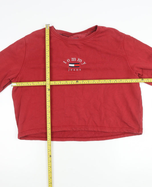 Tommy Jeans Women Red Cotton Sweatshirt L Embroidered Logo Pullover