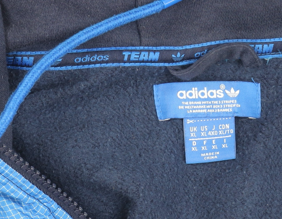 Adidas Mens XL Blue Hooded Full Zip Jacket Cotton Blend