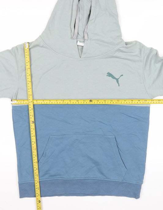 Puma Mens Blue Pullover Hoodie L Logo Sports Cotton Sweatshirt