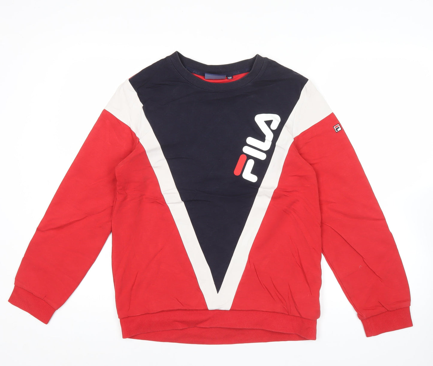 FILA Teens Red Blue White XS Logo Pullover Sweatshirt