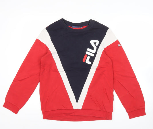 FILA Teens Red Blue White XS Logo Pullover Sweatshirt