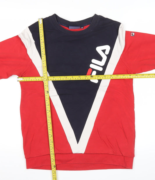 FILA Teens Red Blue White XS Logo Pullover Sweatshirt