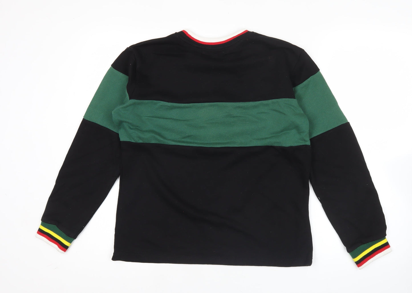 Puma Mens Black Green Logo Sweatshirt M Crew Neck Long Sleeve