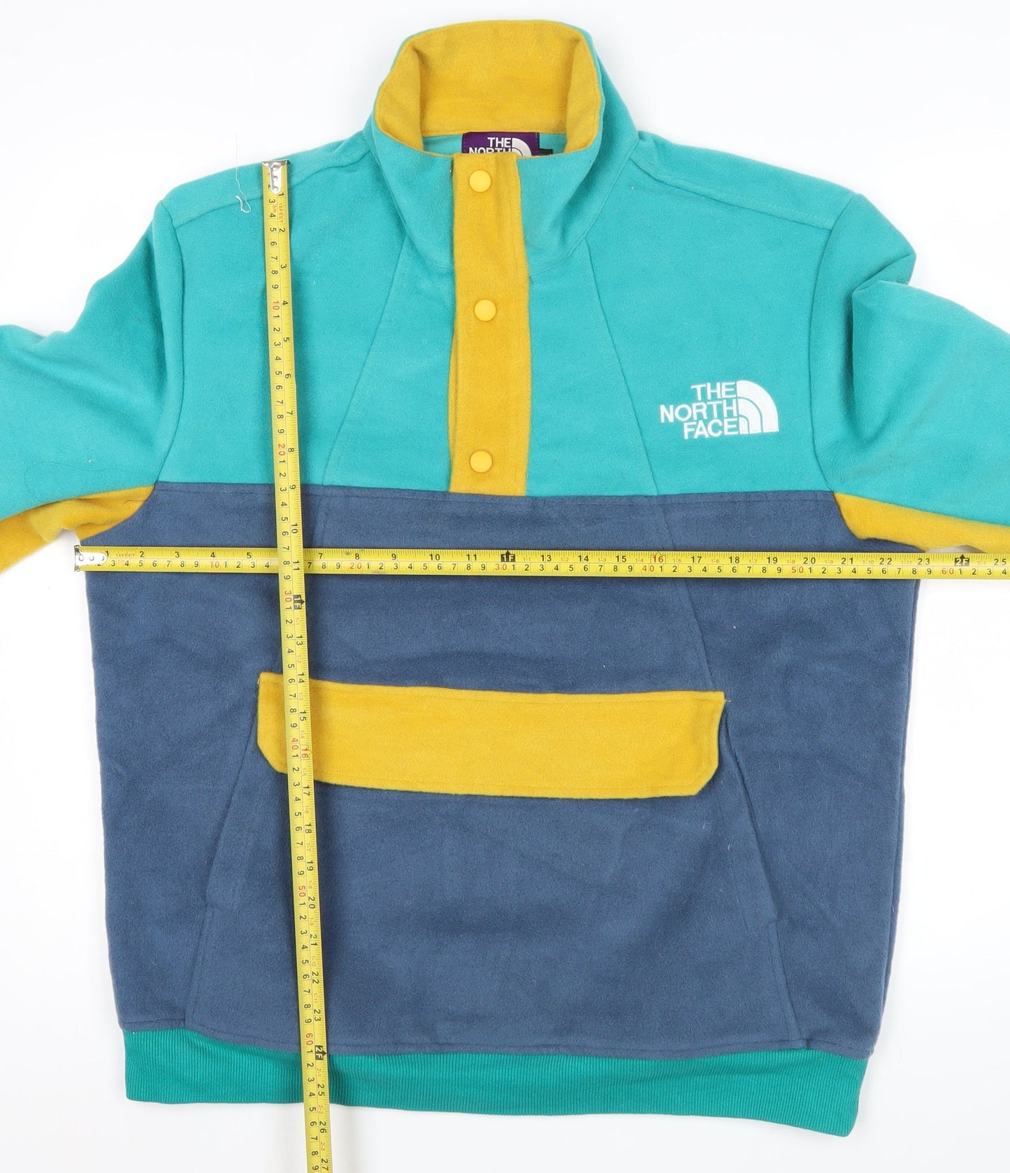 The North Face Men's XL Colour Block Fleece Pullover Sweatshirt Blue Green Yellow