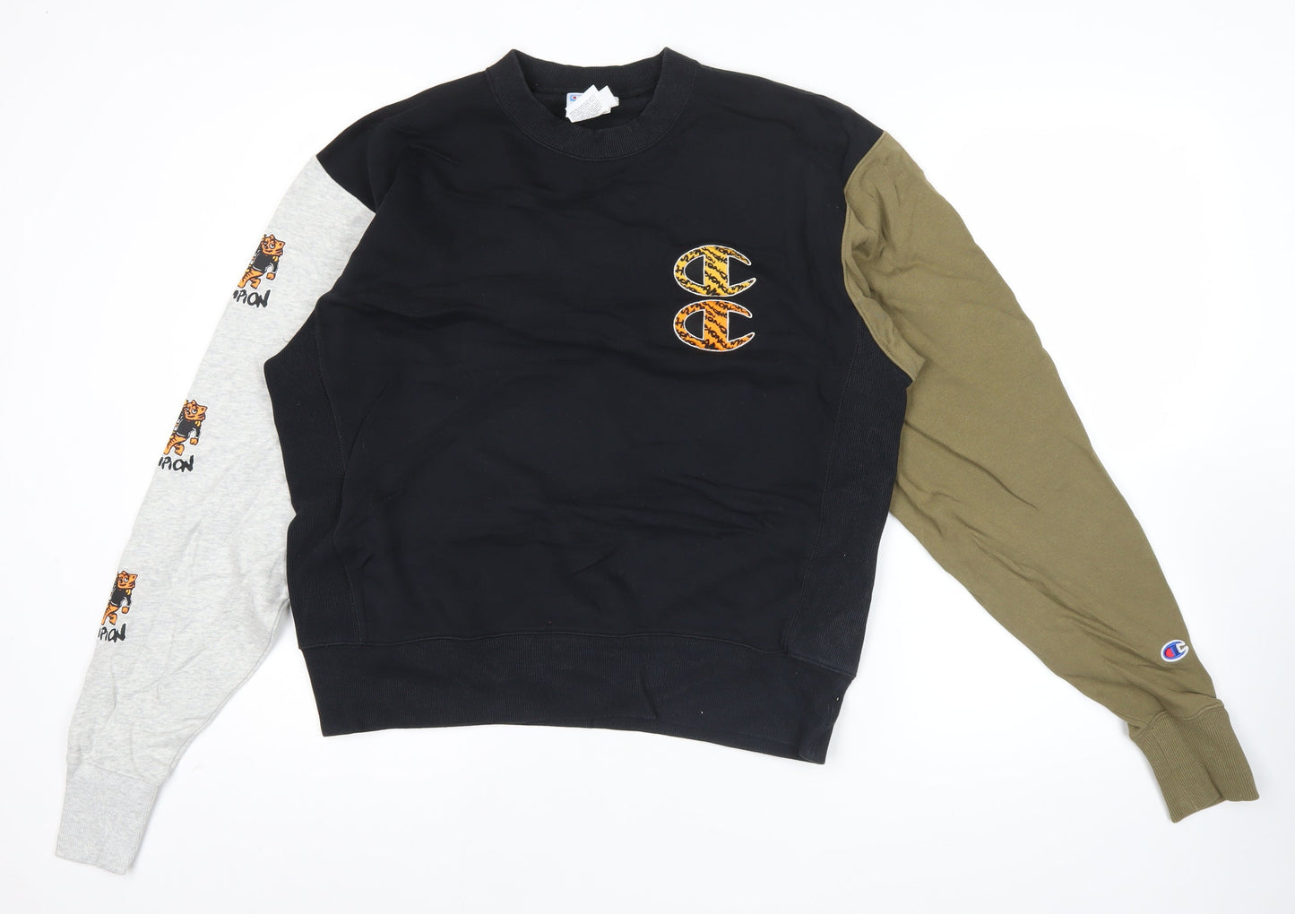 Champion Men’s Black Green Grey Sweatshirt Medium Embroidered Logo