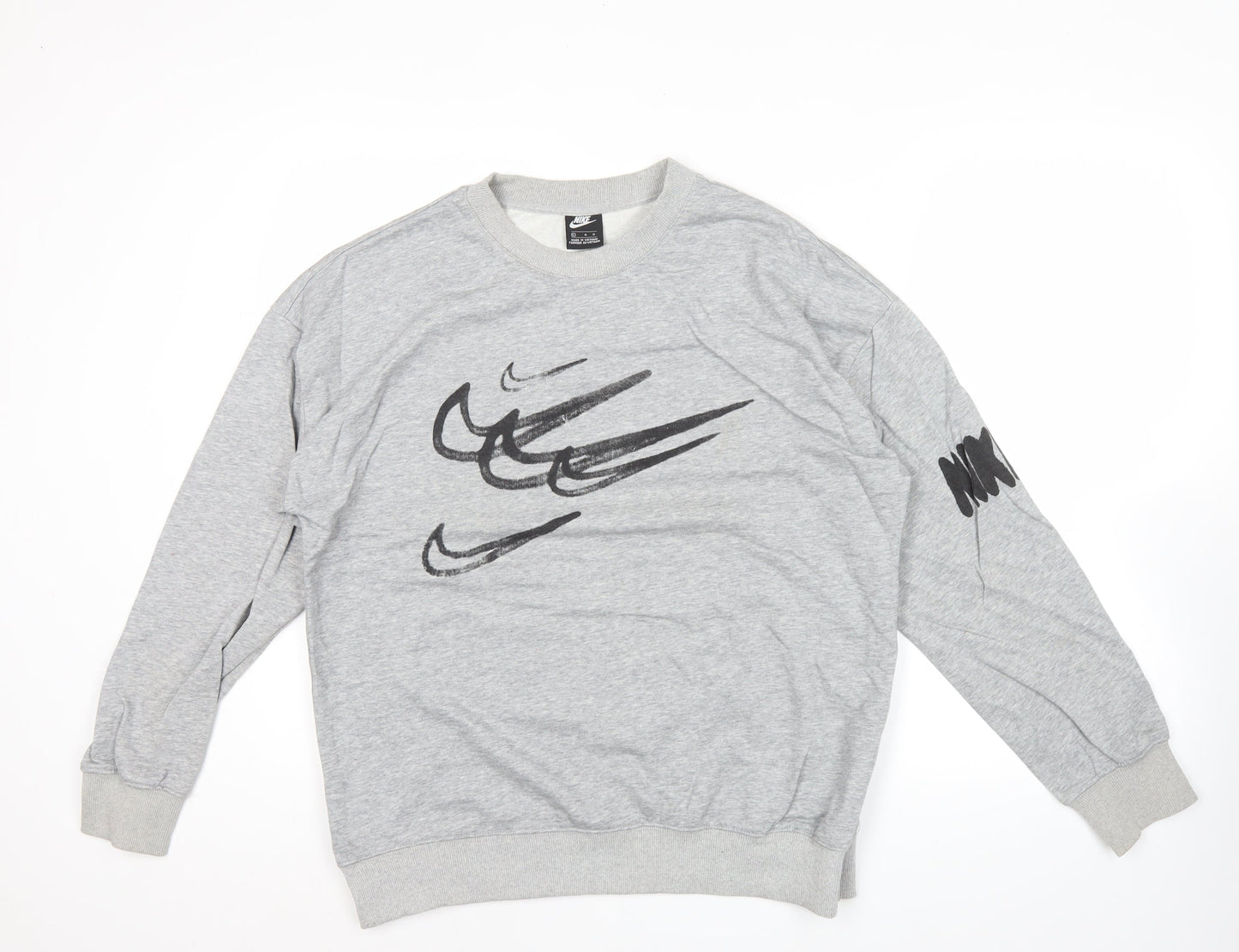 Nike Mens Grey Logo Sweatshirt Pullover Crew Neck Size L