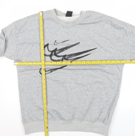Nike Mens Grey Logo Sweatshirt Pullover Crew Neck Size L