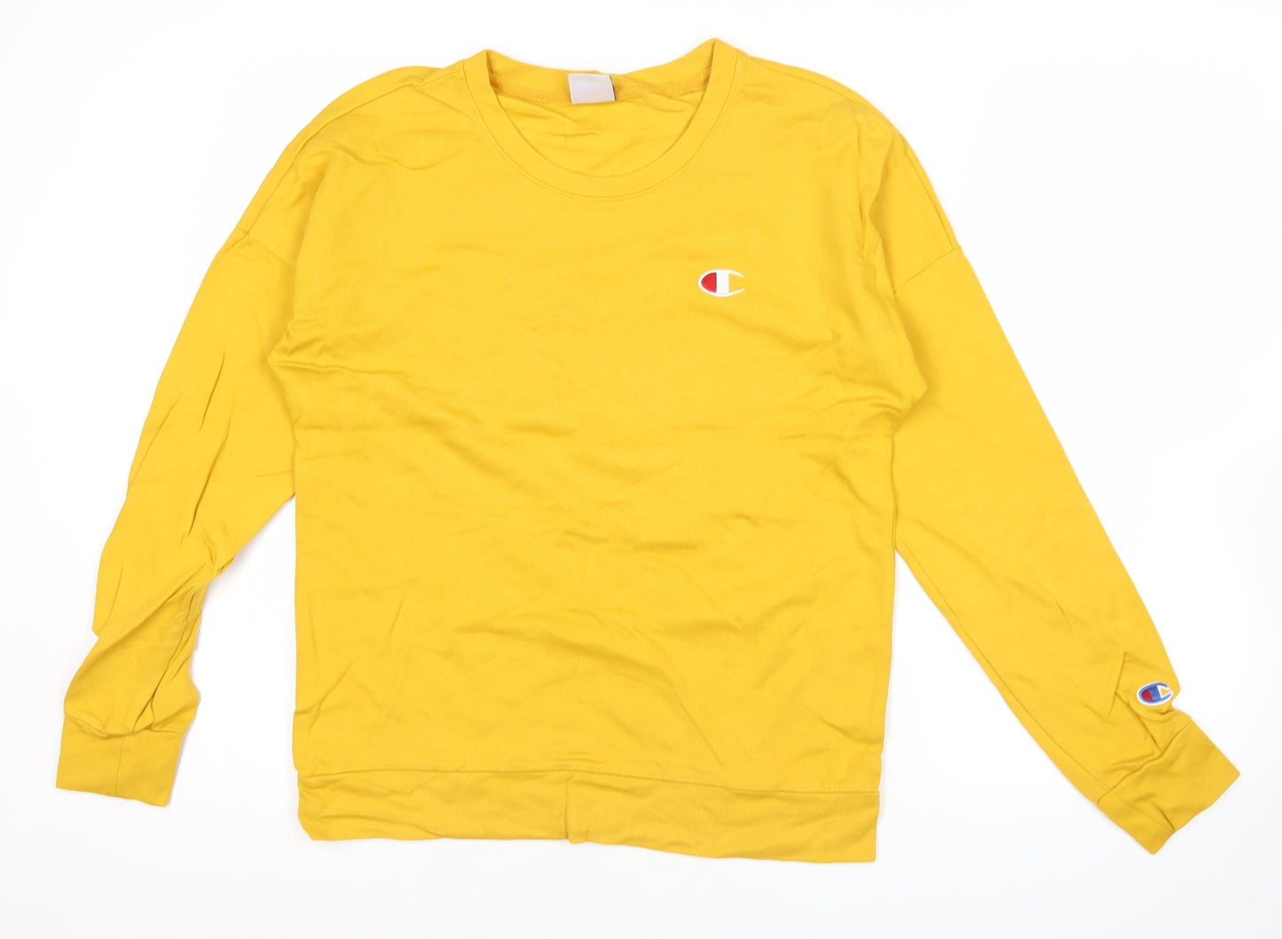 Champion Mens Yellow M Sweatshirt Pullover Crew Neck Logo Print