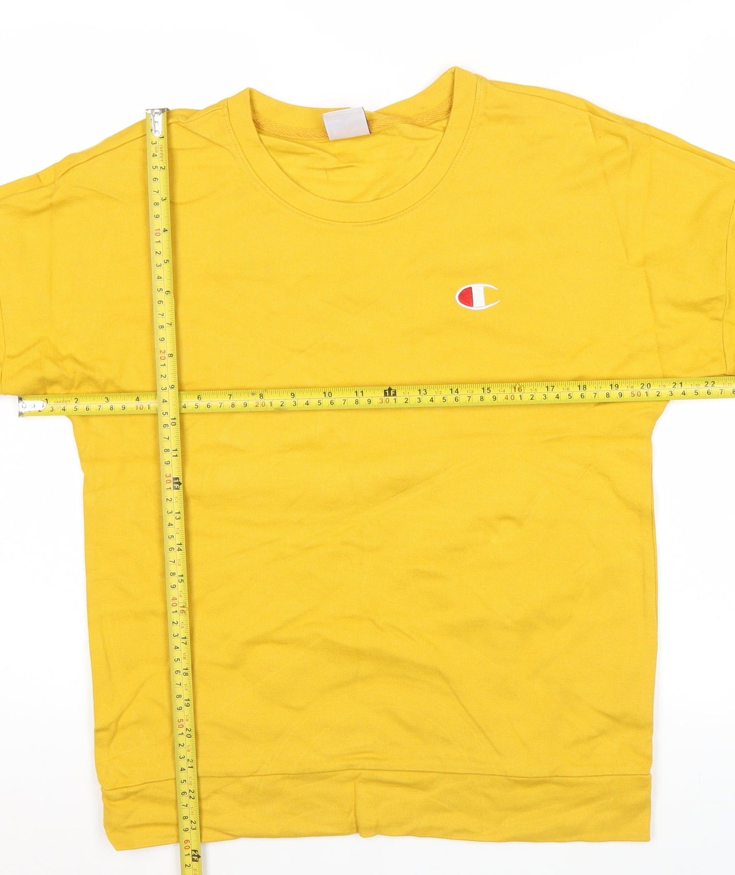 Champion Mens Yellow M Sweatshirt Pullover Crew Neck Logo Print