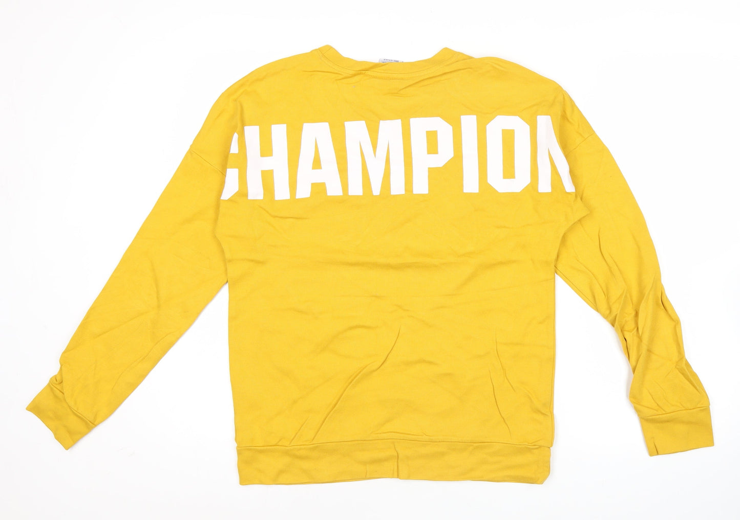 Champion Mens Yellow M Sweatshirt Pullover Crew Neck Logo Print