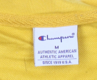Champion Mens Yellow M Sweatshirt Pullover Crew Neck Logo Print