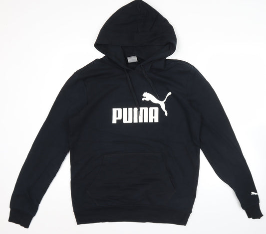Puma Men Black Pullover Hoodie L Logo Sportswear Sweatshirt