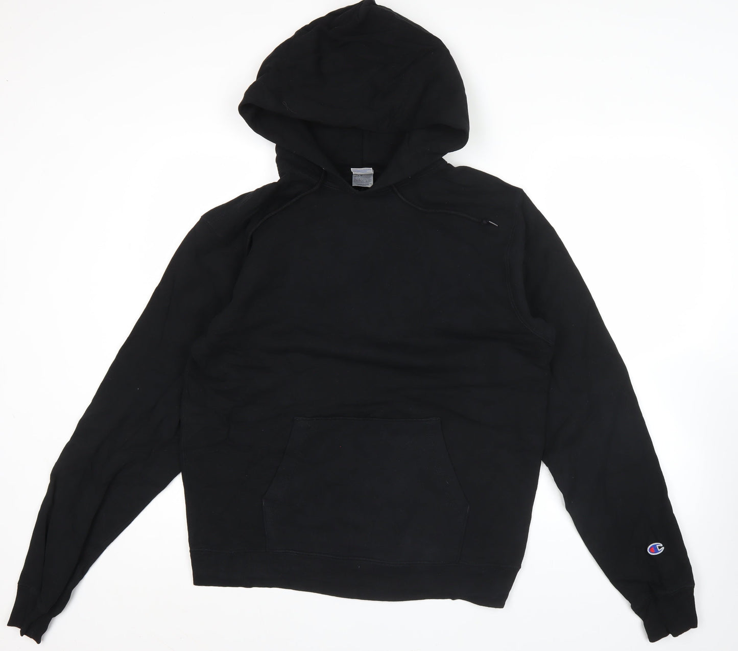 Champion Mens Black Pullover Hoodie Large Vintage Fleece Logo