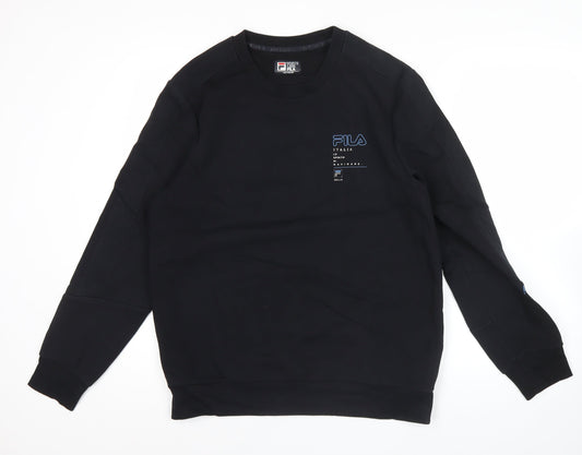 Additional front view of Fila men’s black sweatshirt l regular fit crew neck pullover