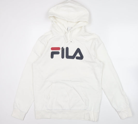 FILA Mens White Pullover Hoodie Large Regular Fit Logo Sportswear
