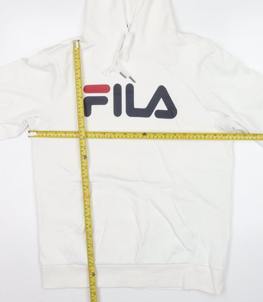 FILA Mens White Pullover Hoodie Large Regular Fit Logo Sportswear