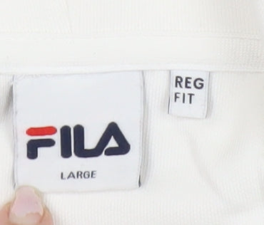 FILA Mens White Pullover Hoodie Large Regular Fit Logo Sportswear