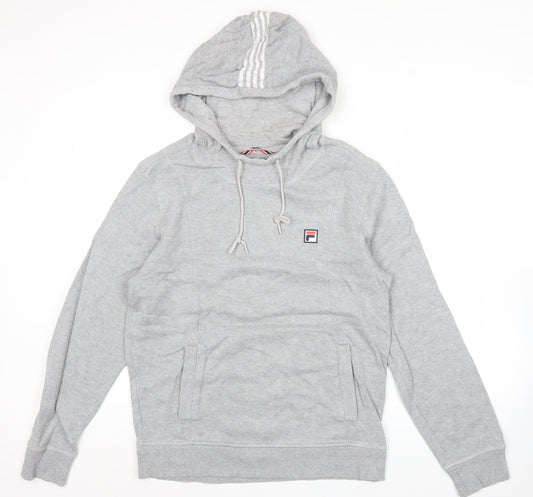 FILA Men’s Grey Pullover Hoodie L Logo Drawstring Pocket