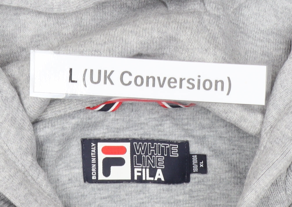 FILA Men’s Grey Pullover Hoodie L Logo Drawstring Pocket
