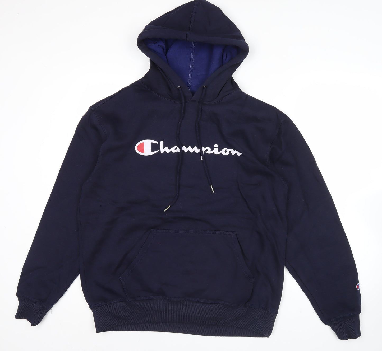Champion Mens Blue Pullover Hoodie L Logo Graphic Sportswear
