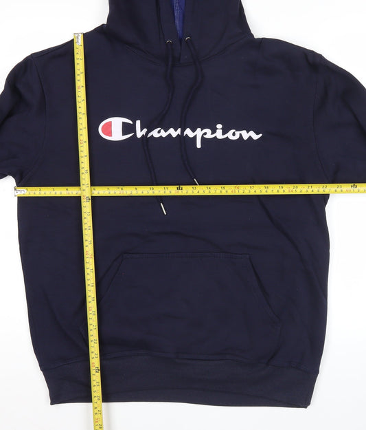 Champion Mens Blue Pullover Hoodie L Logo Graphic Sportswear