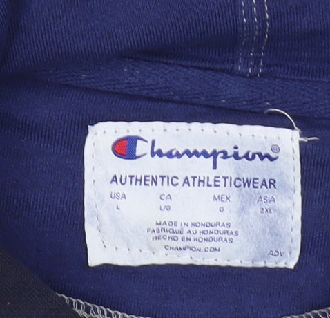 Champion Mens Blue Pullover Hoodie L Logo Graphic Sportswear