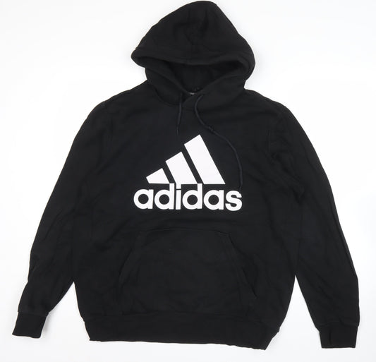 Adidas Mens Black Pullover Hoodie L Logo Sportswear Fleece