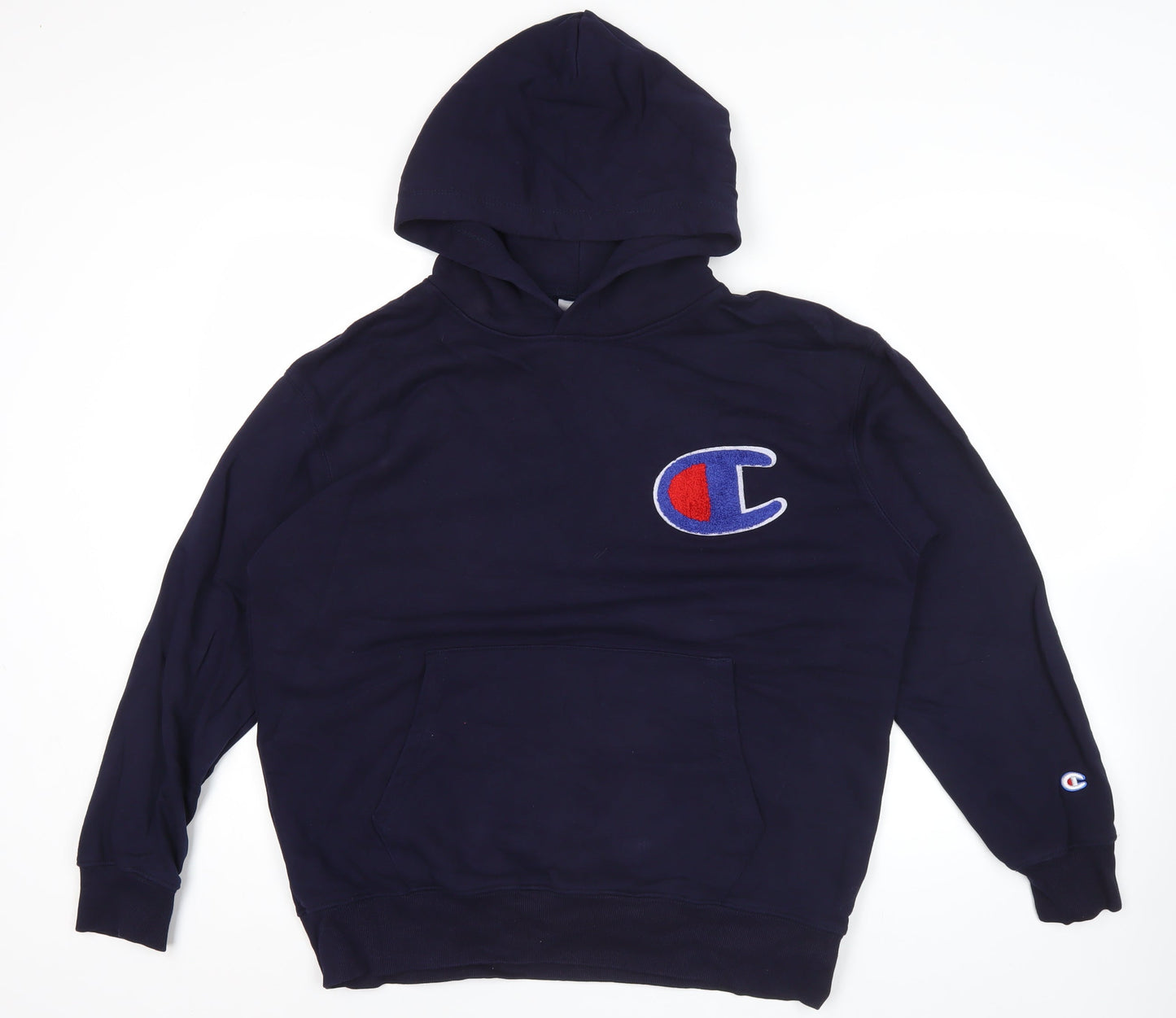 Champion Mens Blue Large Pullover Hoodie Logo Sports Sweatshirt