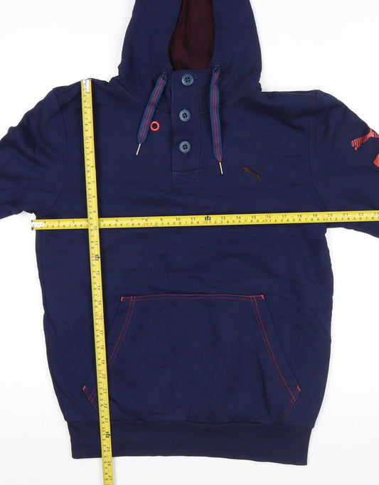 Puma Mens Blue Henley Hoodie Medium Sports Graphic Print